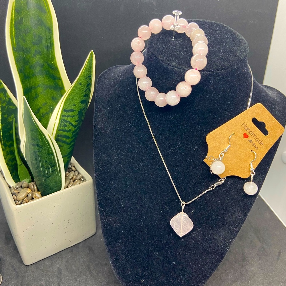 Genuine rose quartz jewelry bundle